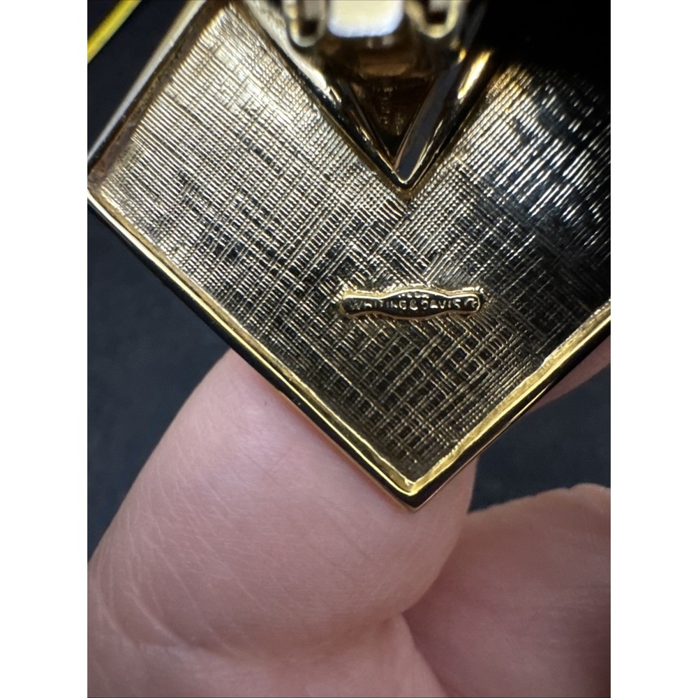 vintage Whiting & Davis gold-tone geometric mesh clip-on earrings Statement EUC - Picture 6 of 10